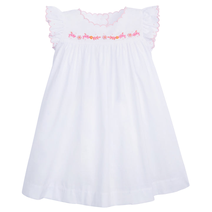 classic baby girl's clothing, newborn gown with ruffle sleeves with pink and orange embroidery
