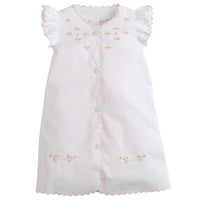 Little English embroidered newborn gown for girls, orange and pink french knots with scallop trim, timeless receiving gown