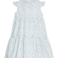 Little English traditional children's clothing.  Classic tiered dress for girls in white with blue and green floral print