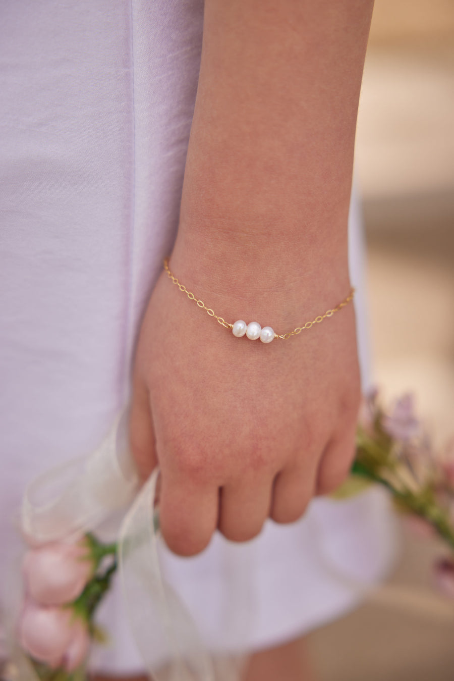 Children's triple pearl bracelet, hazen & co and little english girl's jewelry