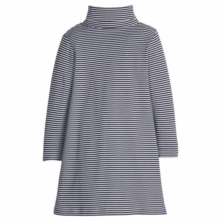 little english classic children's clothing girls navy and white striped long sleeve turtleneck dress 
