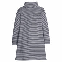little english classic children's clothing girls navy and white striped long sleeve turtleneck dress 