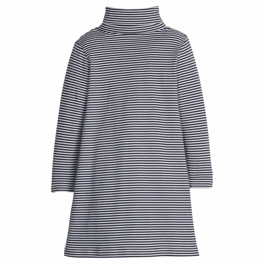 little english classic children's clothing girls navy and white striped long sleeve turtleneck dress 
