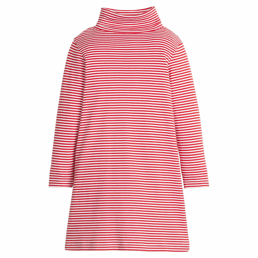 little english classic children's clothing girls red and white stripe long sleeve turtleneck dress 