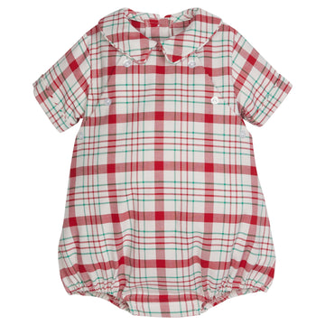 Little English baby boy's traditional holiday bubble, plaid bubble for christmas