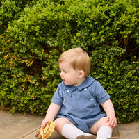 little english classic children's clothing, baby boys stormy blue corduroy bubble with collar and buttons at chest for fall 