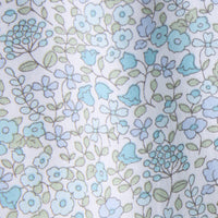 Little English traditional children's clothing. Aqua, blue and green Waterbury Floral fabric swatch