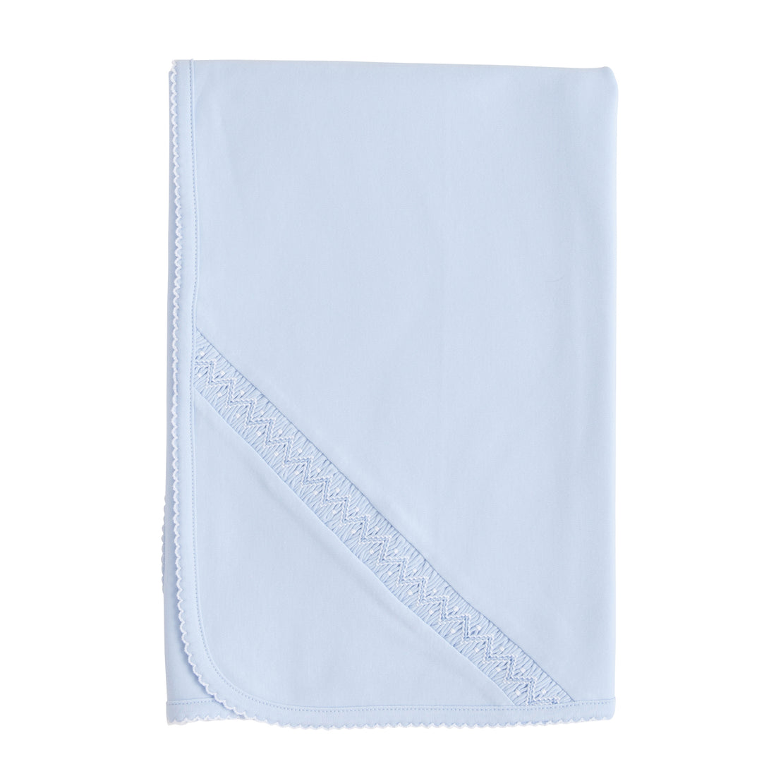 Little English classic receiving blanket for newborns, blue cotton blanket with smocking