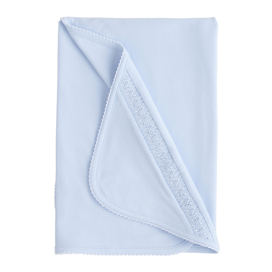 Little English classic receiving blanket for newborns, blue cotton blanket with smocking