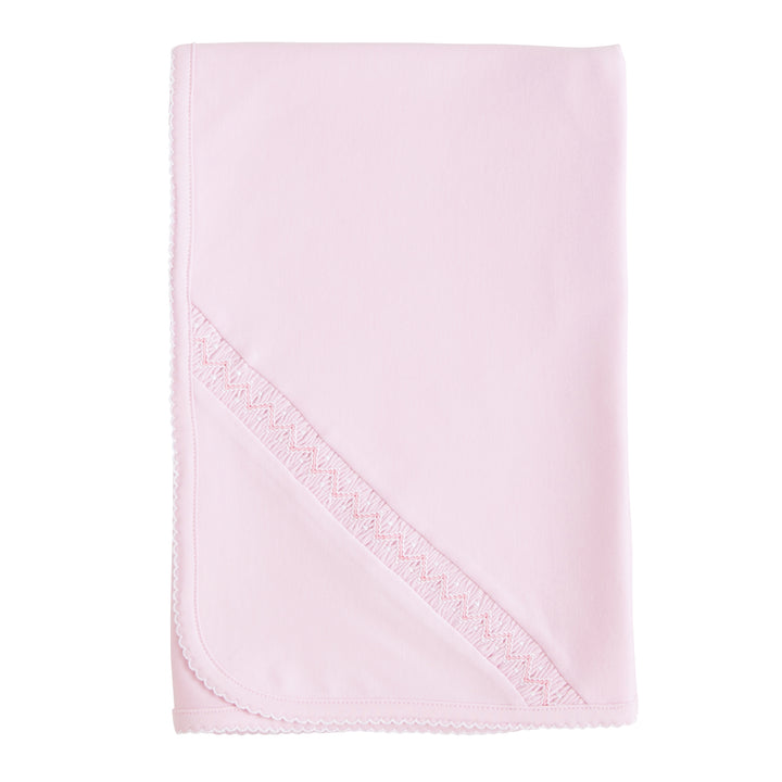 Little English classic receiving blanket for newborns, pink cotton blanket with smocking