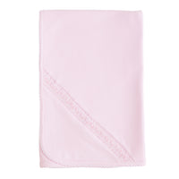 Little English classic receiving blanket for newborns, pink cotton blanket with smocking
