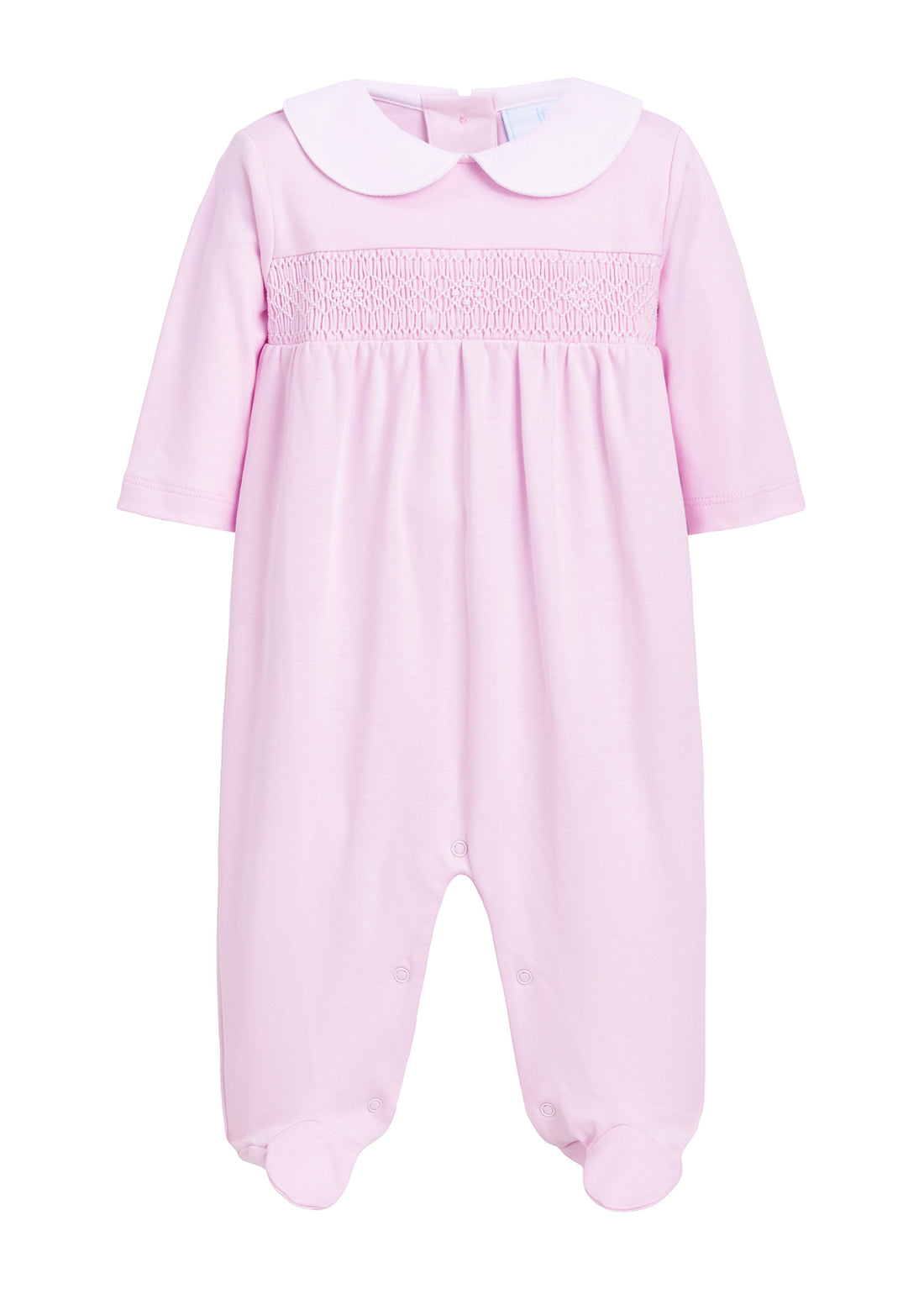 Little English pima cotton newborn smocked footie in pink, classic and traditional baby girl outfit