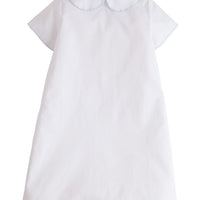 Little English traditional children's clothing, baby boy's classic newborn day gown for Spring with blue whipstitch detailing