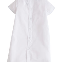 Little English traditional children's clothing, baby boy's classic newborn day gown for Spring with blue whipstitch detailing