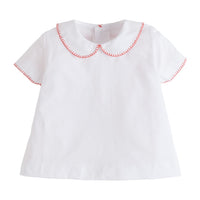 Little English traditional children's clothing, baby boy's classic peter pan collar shirt with red whipstitch detailing for Spring