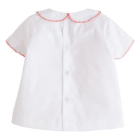Little English traditional children's clothing, baby boy's classic peter pan collar shirt with red whipstitch detailing for Spring
