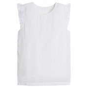 Little English traditional children's clothing, girl's casual eyelet tank in white with ruffle sleeve detail for Spring
