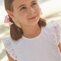 Little English traditional children's clothing, girl's casual eyelet tank in white with ruffle sleeve detail for Spring
