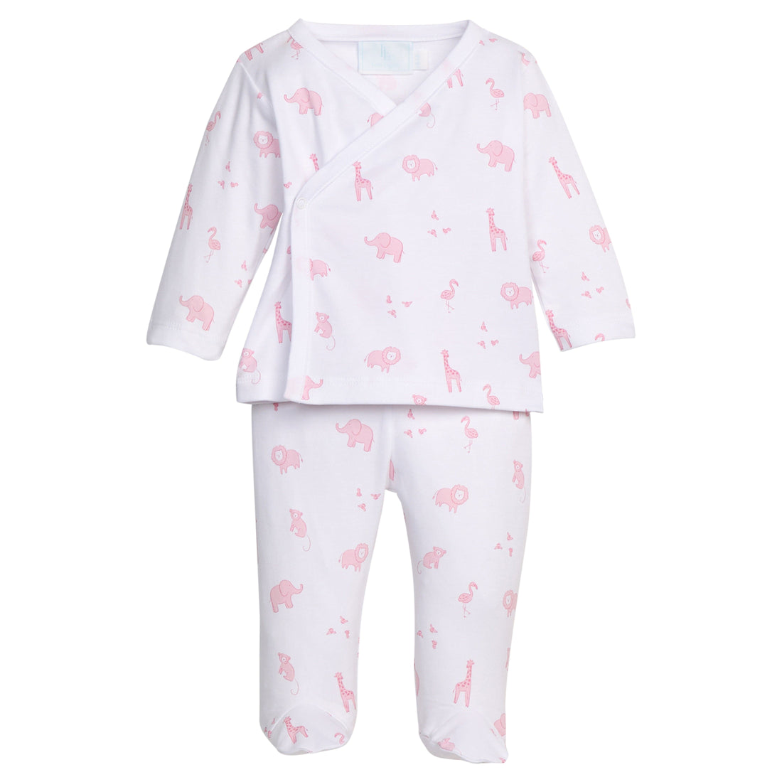Little english classic wrap set with pink safari animal motifs, snaps in front, for baby girl