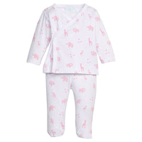 Little english classic wrap set with pink safari animal motifs, snaps in front, for baby girl