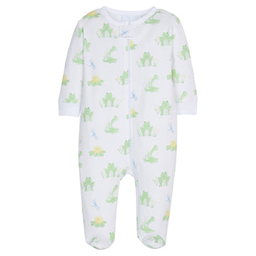 Little English classic children's clothing, baby long-sleeved footie with printed blue and green frog motif 