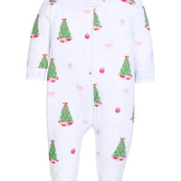 Little English pima cotton zippered footie for baby, christmas tree and present design