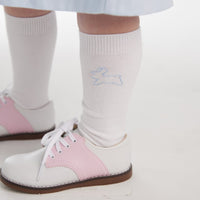 Little English embroidered knee high socks, blue bunny for easter