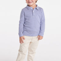 classic childrens clothing boys long sleeve polo in gray/blue and white stripes 