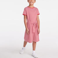 classic childrens clothing girls red and white striped short sleeve dress with cloth belt