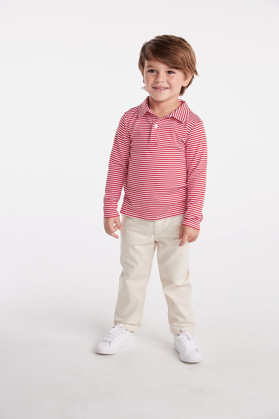 classic childrens clothing boys long sleeve polo in red and white stripe