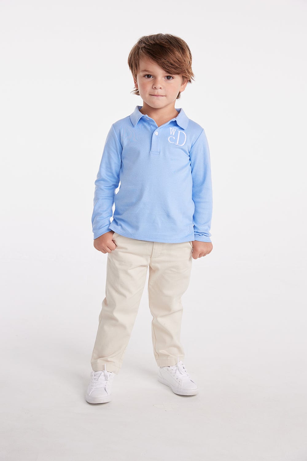 Boys Light Blue Long Sleeve Polo Little English