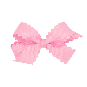 Little English girls mini scallop hair bow in pearl pink