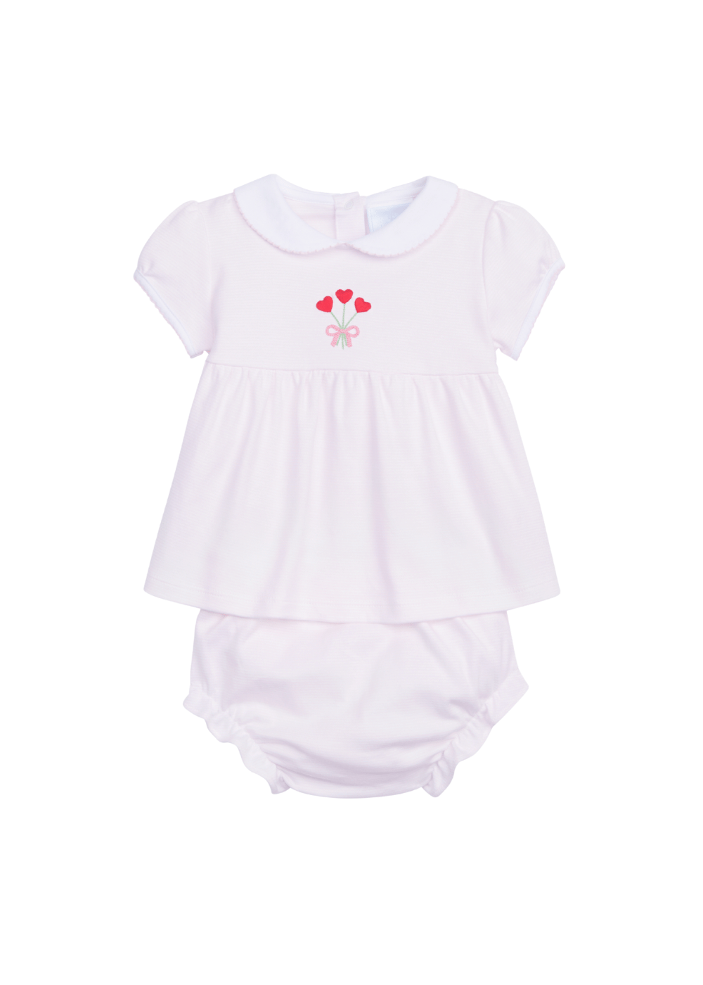 Little English classic children's clothing, baby girl's light pink diaper set with embroidered hearts on chest