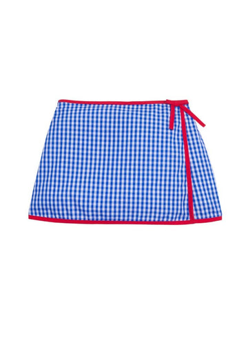 classic childrens clothing girls blue gingham skort with red trim