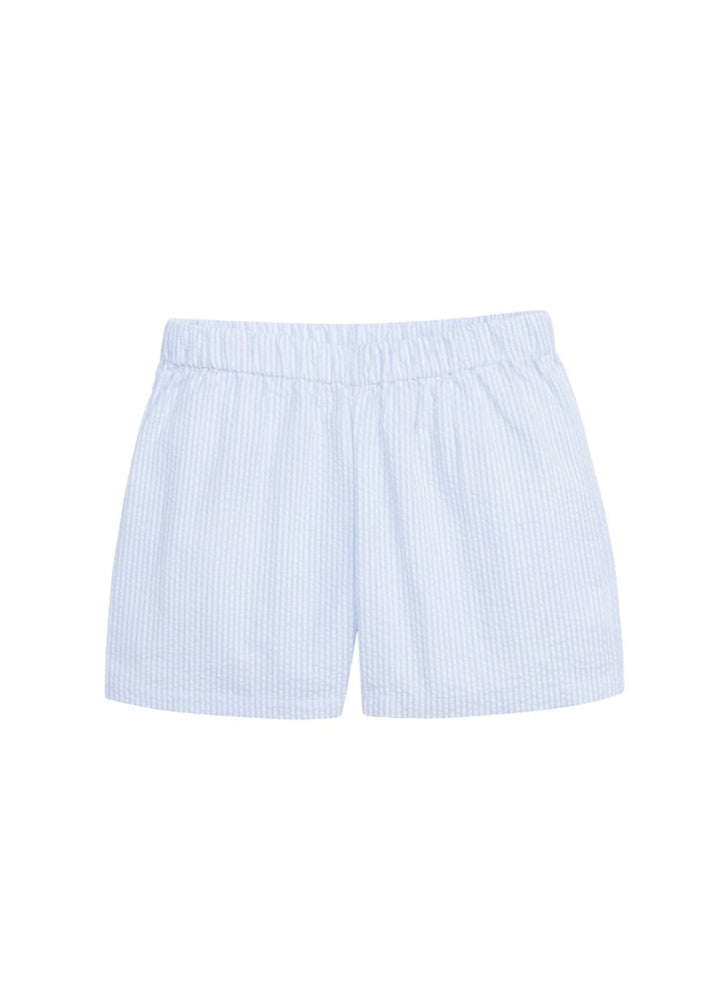 Little English boy's elastic waist shorts, light blue seersucker stripe for spriing