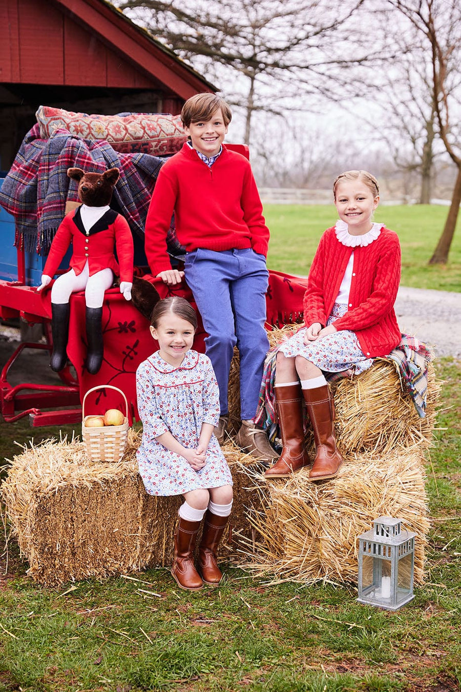 classic girls clothing girls flowy long sleeve dress with peter pan collar and red piping detailing