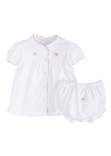 Little English classic and traditional baby clothing, little girl bow two piece set