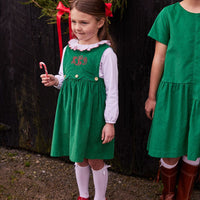 classic childrens clothing girls evergreen jumper with scallop details and wooden buttons