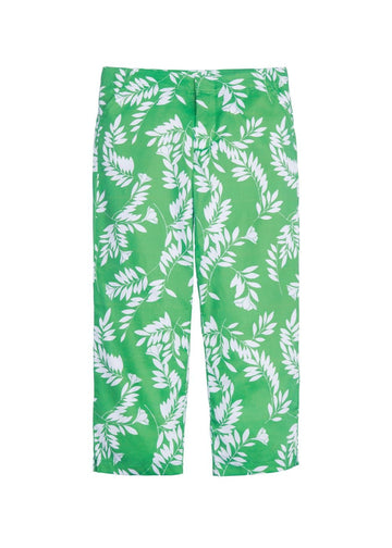 classic childrens clothing girls capri pants in green with white floral pattern