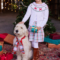 Little English traditional girl's clothing, classic holiday cardigan for fall, red holiday bow fair isle sweater
