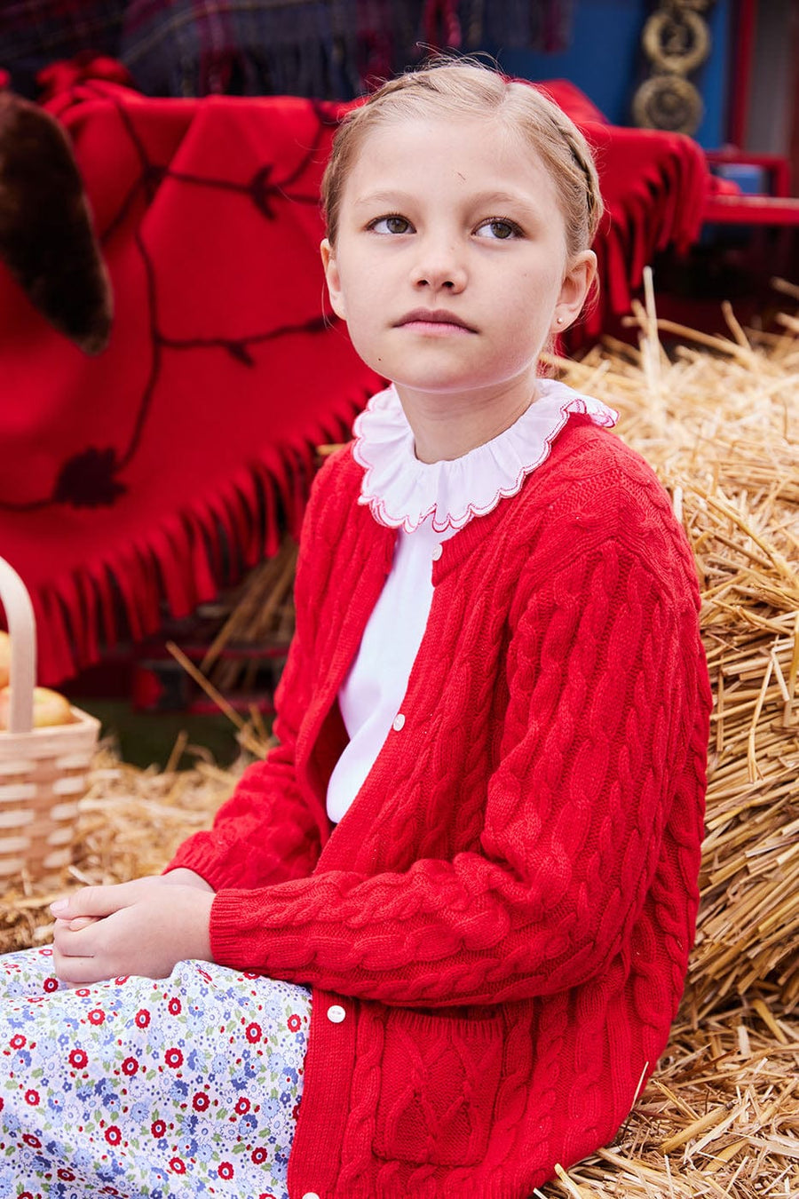 Little English traditional children's clothing, red cashmere cardigan for boy and girl, classic cashmere holiday sweater