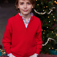 little english boys classic red quarter zip sweater