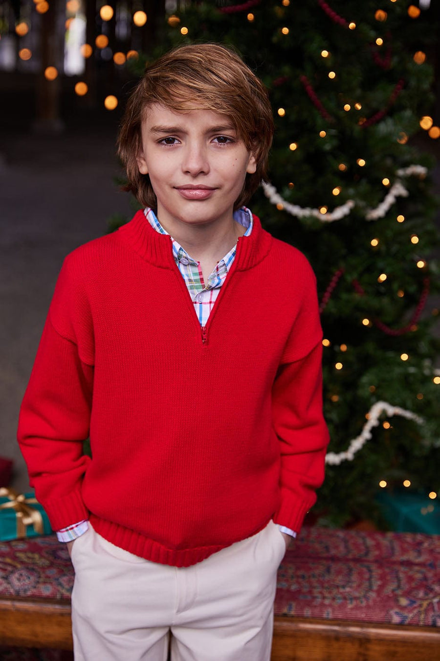 little english boys classic red quarter zip sweater