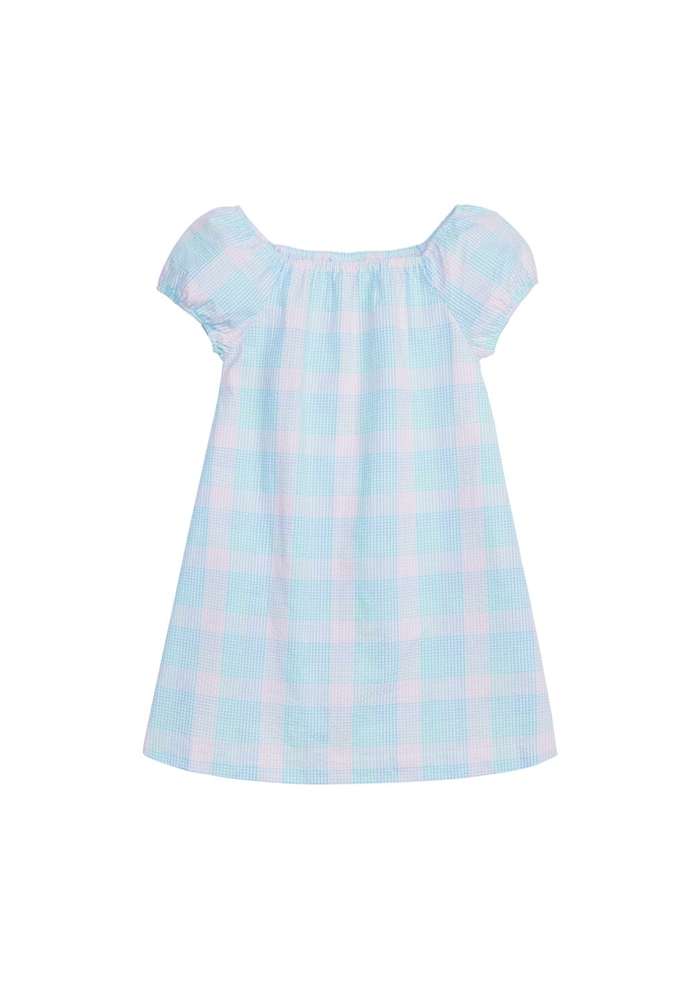classic childrens clothing girls blue and pink plaid dress with short sleeves 