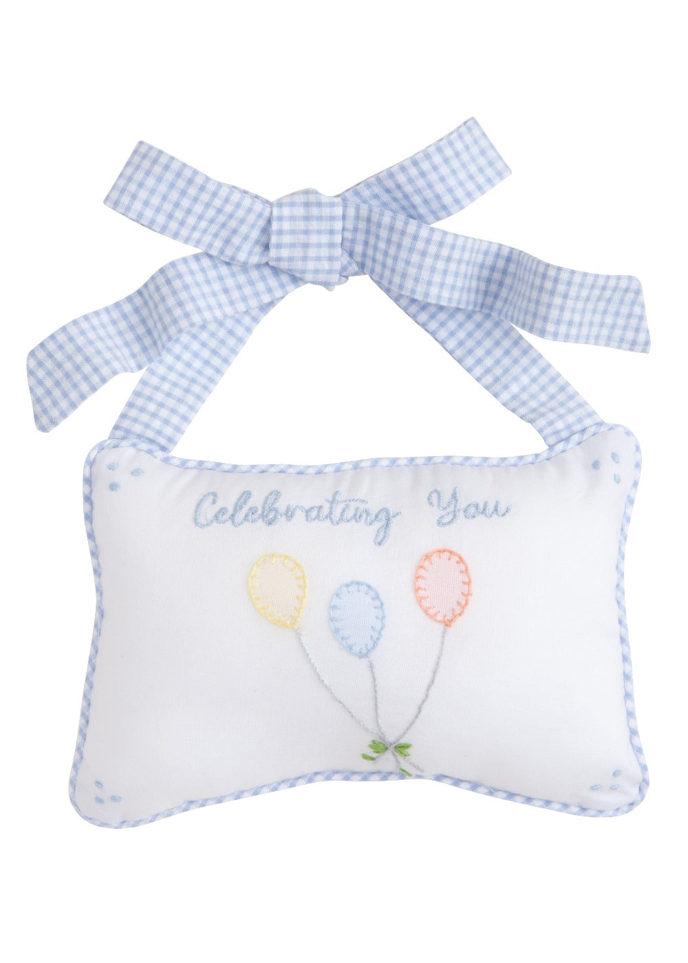 Little English gift card holder, classic door pillow with pocket in light blue, baby boy gift