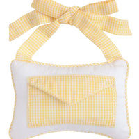 Little English gift card holder, classic door pillow with pocket in yellow, gender neutral baby gift