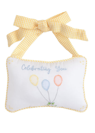 Little English gift card holder, classic door pillow with pocket in yellow, gender neutral baby gift