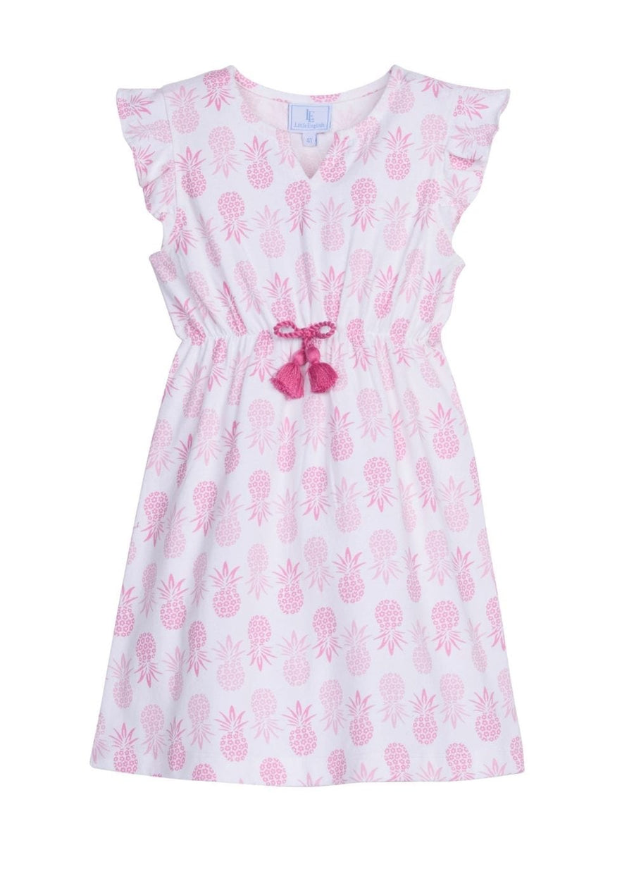 Little English girl's pink pineapple printed knit dress
