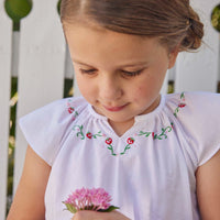 classic childrens clothing girls embroidered blouse with angel sleeves and strawberry embroidery