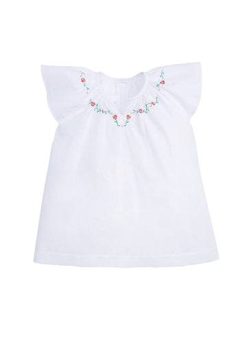 classic childrens clothing girls embroidered blouse with angel sleeves and strawberry embroidery